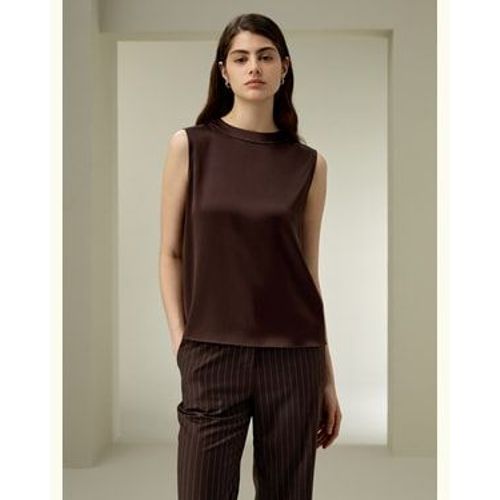 Lilysilk Top En Soie Femme Col Rond Sans Manches Style Moderne 100% Soie Simple Et Classique Texture Luxueuse Marron Fonc Xs