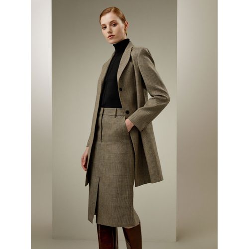 Lilysilk Veste Brun Cendr Boutons En Corne, Glen Check Mlange Soie-Laine Convient  Toutes Les Saisons 48