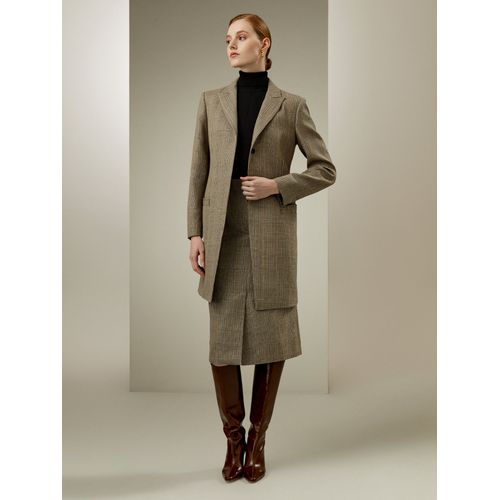 Lilysilk Veste Brun Cendr Boutons En Corne, Glen Check Mlange Soie-Laine Un Toucher Incroyablement Doux Et Confortable 44