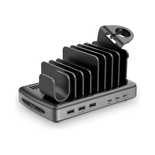 Lindy - Station De Charge - 160 Watt - Pd 2.0, Pd 3.0, Qc 3.0, Qc 4.0, Afc, Power Delivery 3.1, Usb Bc 1.2, Apple 2.4a, Pd/Pps - 6 Connecteurs De Sortie (3 X Usb Type A, 3 X Usb-C) - Gris, Noir