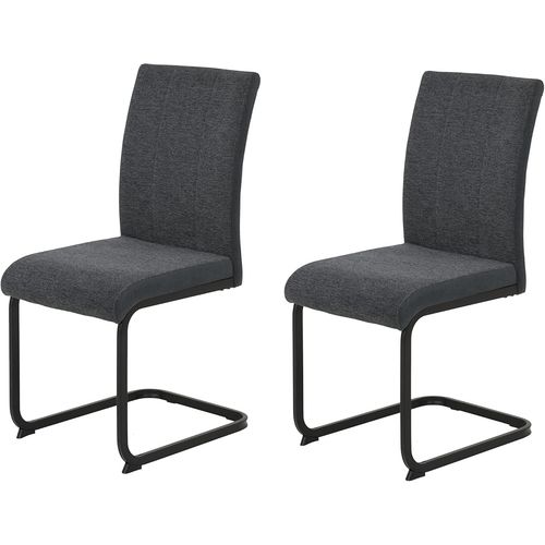 Linn Lot De 2 Chaises De Salle  Manger Basculantes Tissu Tiss Et Microfibre Anthracite Structure Carre Noire Charge Maximale 140 Kg.[G597]