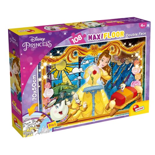 Lisciani Maxi Puzzle Pour Enfants A Partir De 4 Ans 108 Pi Ces 2 En 1 Double Face Recto Verso Avec Le Dos Colorier - Disney La Belle Et La Bte