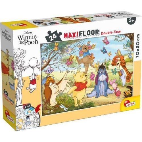 Lisciani Maxi Puzzle Pour Enfants Partir De 3 Ans 24 Pi Ces 2 En 1 Double Face Recto Verso Avec Le Dos Colorier - Disney Winnie L Ourson 86665