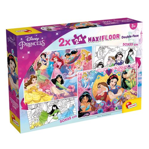 Lisciani Puzzle Pour Enfants A Partir De 3 Ans 2 X 24 Pi Ces 2 En 1 Double Face Recto Verso Avec Le Dos Colorier - Disney Princesses