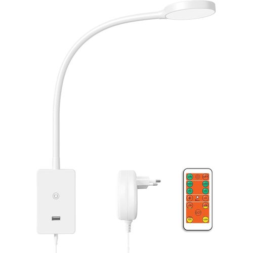 Liseuse Murale Dimmable, Lampe Murale Led De 3000k 4000k 5000k, Lampe De Lecture  Col De Cygne Avec Tlcommande, Lampe De Lit De Chambre  Coucher, Lampe Tactile Avec Port De Charge Usb 2a
