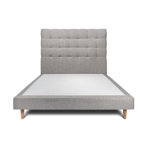 Lit 150x200cm Avec Tte De Lit Capitonnee Bouclette Et Sommier Tapissier Gris - Hauteur Totale : 29cm