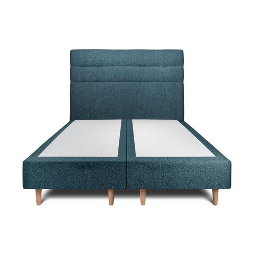 Lit 200x200cm Avec Tte De Lit Lignes Bouclette Et Double Sommier Tapissier Bleu - Hauteur Totale : 35cm
