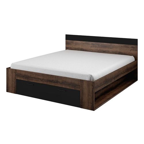 Lit Adulte Avec Tiroirs Intgrs - Collection Eos. Coloris Chne Fonc Et Noir