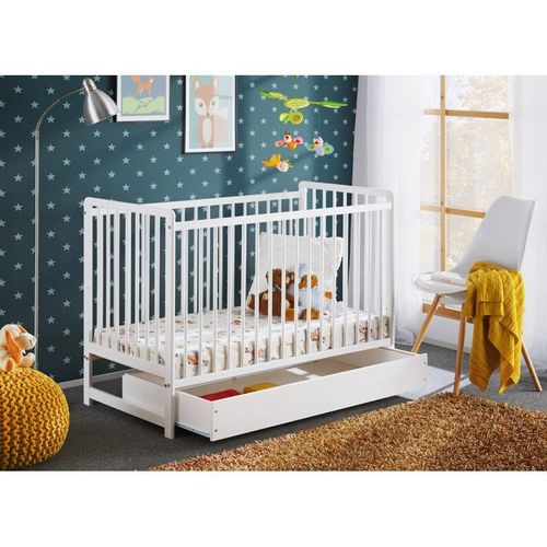 Lit Bb volutif Avec Tiroir Et Matelas Collection Lutin Rglable En Hauteur. Coloris Blanc Mat.