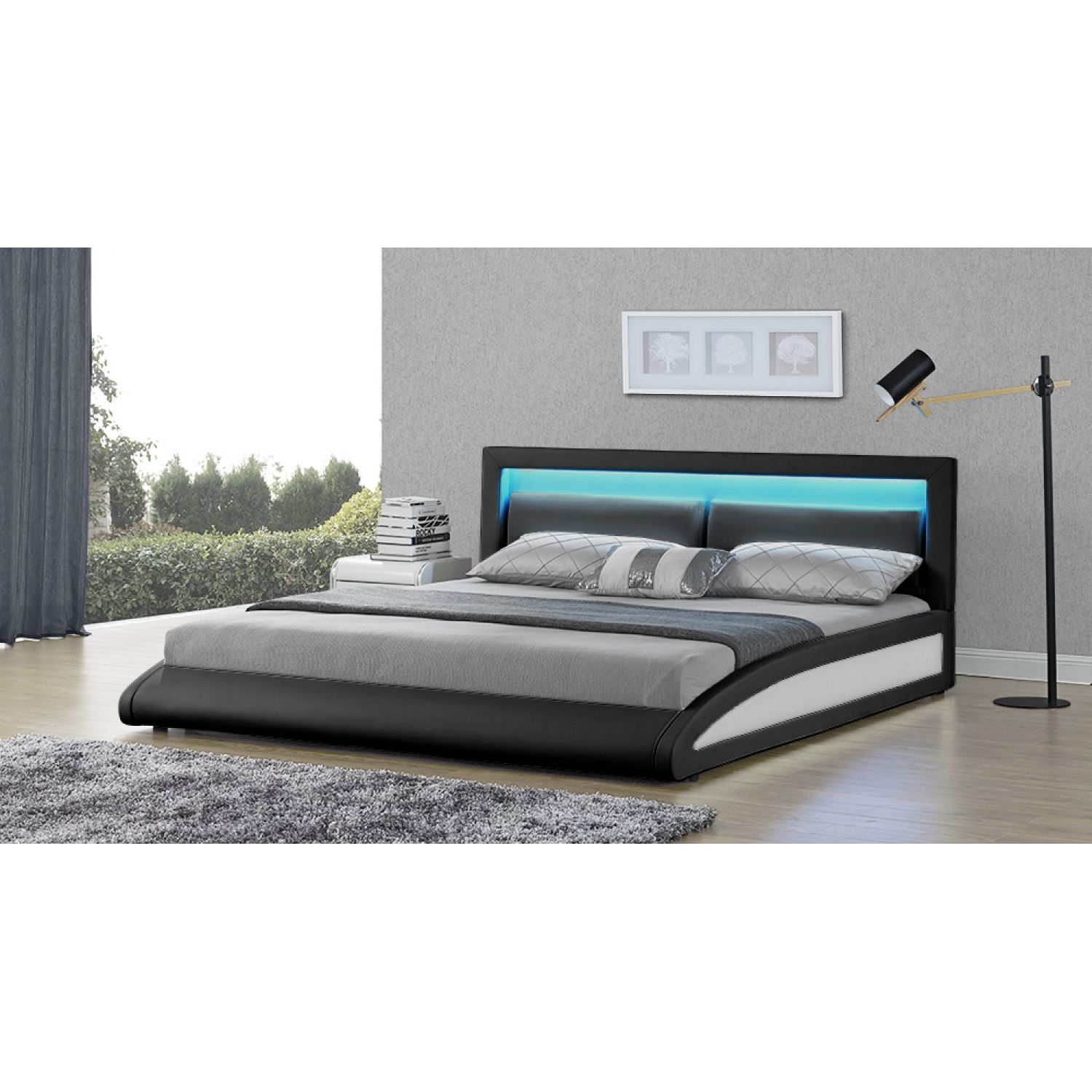 Lit Brixton - Cadre De Lit En Pu Noir Avec Led Intgres - 160x200cm