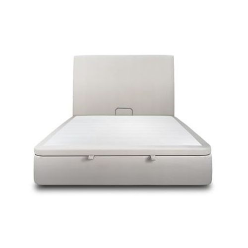 Lit Coffre 180x200cm Avec Tte De Lit Tapissier Velours Gris Clair - Hauteur Totale : 39cm