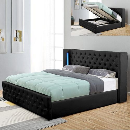 Lit Coffre Design Avec Led Osmos - Noir - 180x200