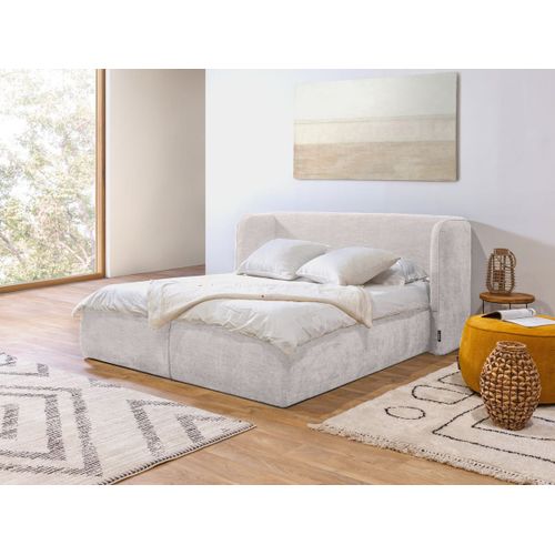 Lit Coffre Louise Avec Tte De Lit Rembourre Beige 140x190