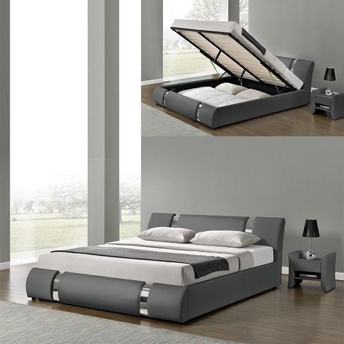Lit Coffre Sommier Relevable Nova - Gris - 180x200