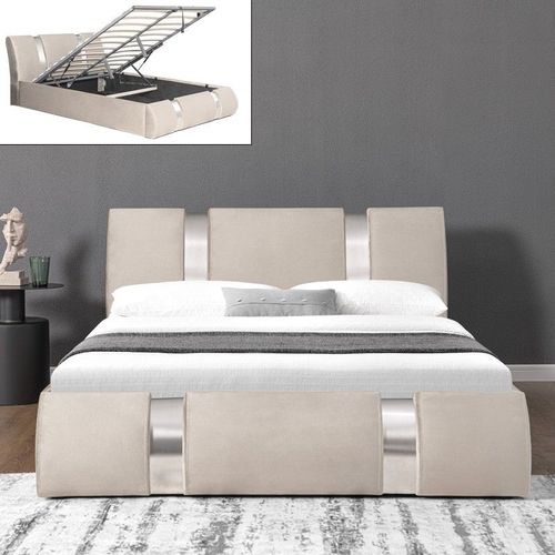 Lit Coffre Sommier Relevable Nova Velours - Velours Taupe - 140x190