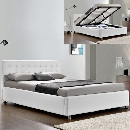 Lit Complet Sommier Relevable + Tte De Lit + Cadre De Lit Capitole - Blanc - 160x200