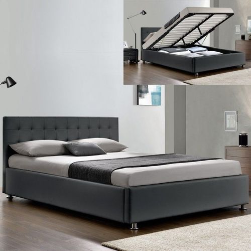 Lit Complet Sommier Relevable + Tte De Lit + Cadre De Lit Capitole - Gris - 140x190