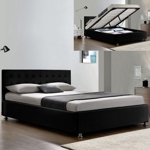 Lit Complet Sommier Relevable + Tte De Lit + Cadre De Lit Capitole - Noir - 160x200