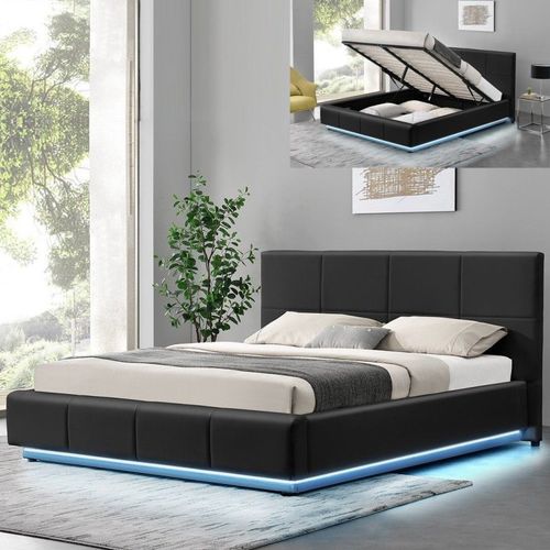 Lit Design Alexi Avec Sommier Et Coffre De Rangement - Noir - 140x190