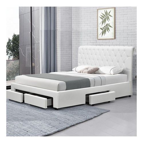 Lit Design Avec Rangement Tiroirs Hyde - Pu Blanc - 140x190