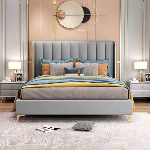 Lit Design Contour Or Avec Sommier Diana - Pu Gris - 180x200