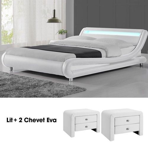Lit Design Julio140 Avec 2 Tables Chevet Eva En Blanc