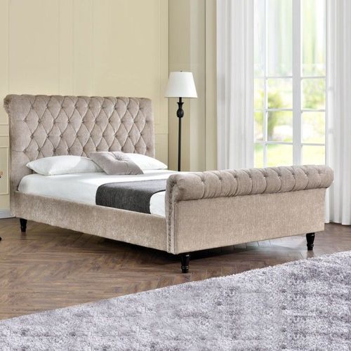 Lit Kapaldi Luxe Velours Noir Ou Tissu Beige - Beige - 160x200