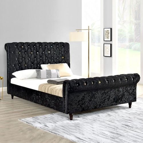 Lit Kapaldi Luxe Velours Noir Ou Tissu Beige - Noir - 140x190