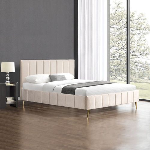 Lit Design Sommier Velours Pied Or Auster - Velours Beige - 160x200