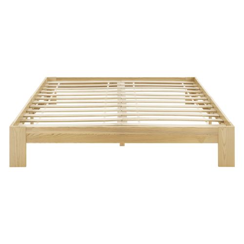 Lit Double Design Simple Cadre Avec Sommier  Lattes En Pin Et Bois 140 X 200 Cm Bois Naturel 03_0004922