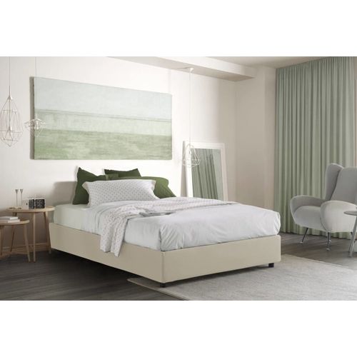 Lit Double En Tissu Beige 160x190 Cm