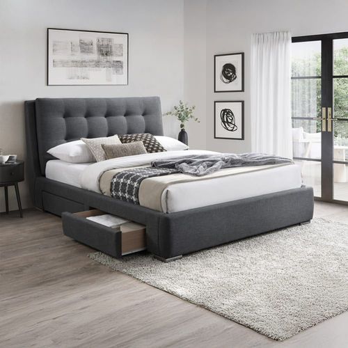 Lit Double En Tissu Gris Fonc Avec 2 Tiroirs 140x190 Cm
