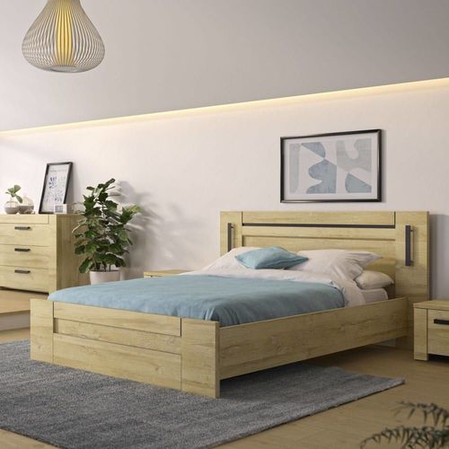 Lit Effet Bois Clair 140 X 190 Cm