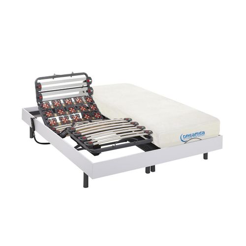 Lit lectrique Relaxation Lattes Et Plots Matelas Mmoire Forme Dionysos De Dreamea - Moteurs Okin - Blanc - 2 X 80 X 200 Cm