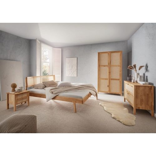 Lit En Bois Massif Et En Cannage 140 X 190 Cm
