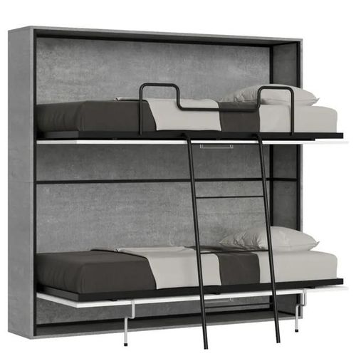 Lit Escamotable Horizontal Superpos 2 Couchages 85 Kando Avec Matelas Ciment