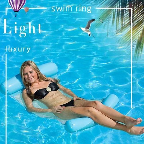 Lit Flottant Gonflable Portable Hamac D'eau Flottant Pliable Piscine Flotteur De Plage Jeux DEau Jouet Natation -Bleu Fonc/Clair
