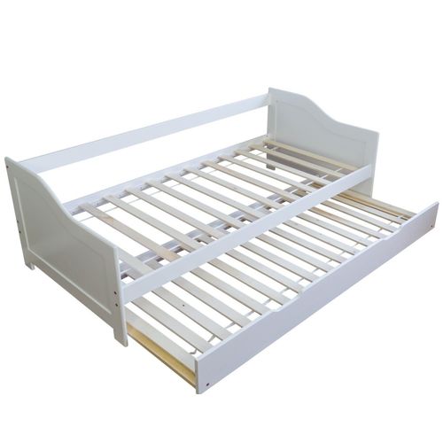 Lit Gigogne Avec Sommier  Lattes Banquette Tiroir 90x200cm Blanc Lit06074