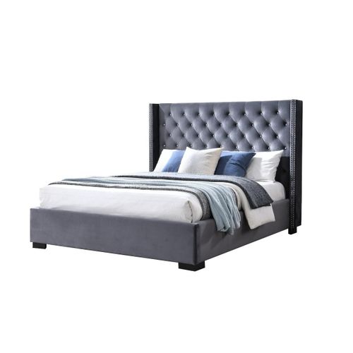 Lit Massimo Tte De Lit Capitonne - 160x200cm - Velours - Gris