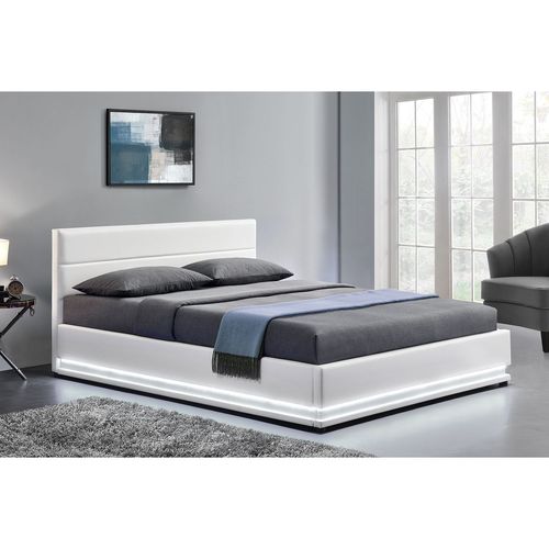 Lit New York - Structure De Lit En Pu Blanc Avec Rangements Et Led Intgres - 160x200 Cm