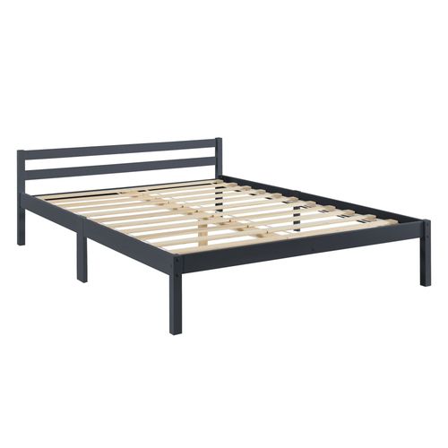 Lit Pour Adultes Design Simple Cadre Avec Sommier  Lattes En Pin Et Bois 140 X 200 Cm Gris Fonc 03_0004965