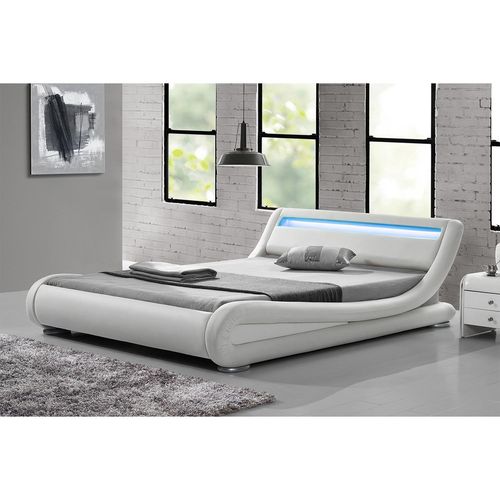 Lit Seattle - Structure De Lit Simili Blanc Avec Led Intgres - 140x190 Cm