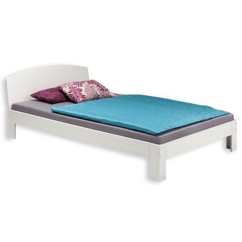 Lit Simple Tim Pour Enfant 90 X 200 Cm En Pin Massif Lasur Blanc, Avec Tte De Lit Incline