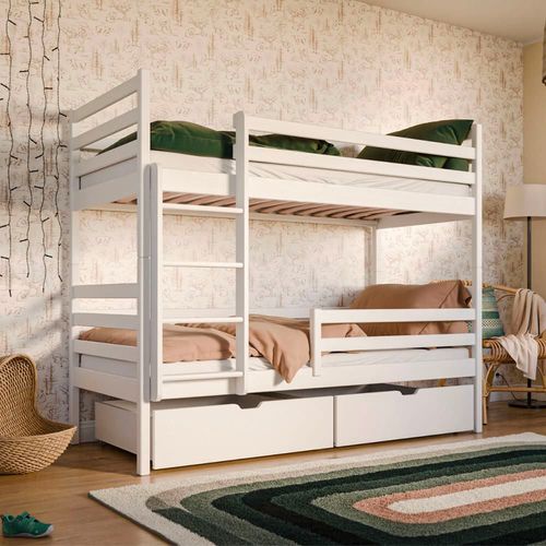 Lit Superpos 90x200 Sommier Et Tiroirs Inclus - Blanc