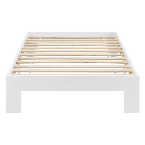 Lit Une Personne Design Simple Cadre Avec Sommier  Lattes En Pin Et Bois 90 X 200 Cm Blanc 03_0004930