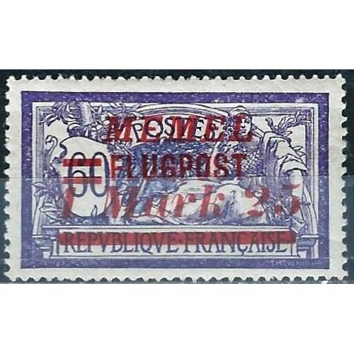 Lituanie, Enclave De Memel Sous Adm. Francaise 1922, Beau Timbre De Poste Aerienne Yvert 22, Type Merson 60c. Violet Et Bleu Surcharges 