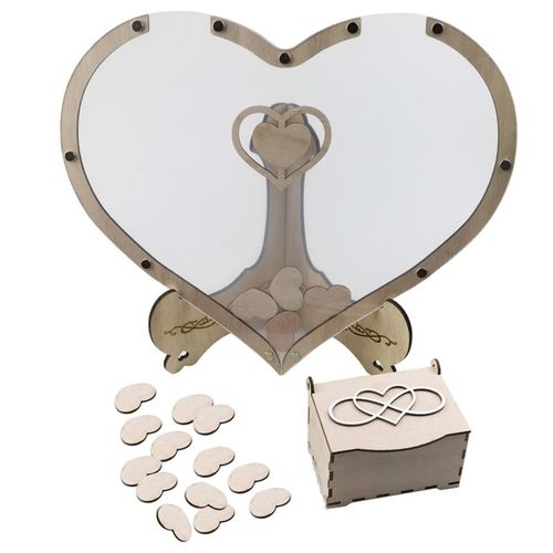 Livre D'or De Mariage Transparent, Bote De Dpt De CUrs Rustiques, Avec 80 CUrs En Bois, Pour Fte D'anniversaire, Rception-Cadeau Pour Bb