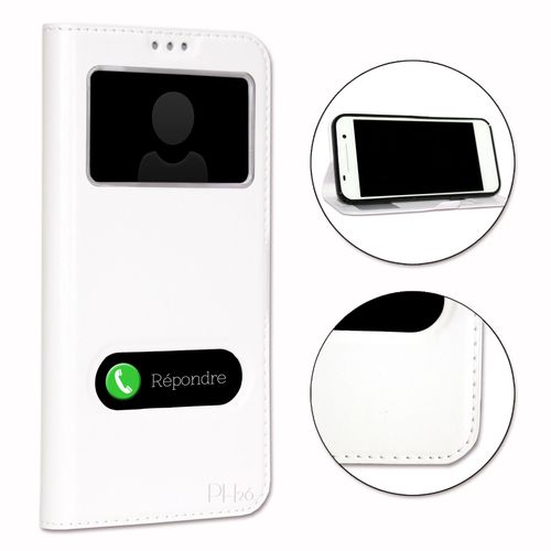 Logicom L-Ement 350 Housse Ddie Blanche Folio  Fentres Faon Cuir Avec Surpiqres Apparentes By Ph26