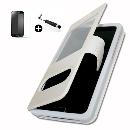 Logicom L-Ite 552 Super Pack Premuim Etui Fentres Housse Coque Folio Noir Pu + Mini Stylet Screen Touch + Verre Tremp Duret 9h, Ultra-Mince 0.20 Mm Anti-Rayures Anti-Traces Haute-Rponse Haute Transparence By Ph26