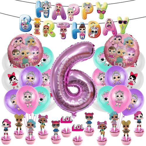 LOL Décoration de Fête de Anniversaire 54 pcs, Surprise Poupée Ballon, Numero 6 Ballon, Bannière